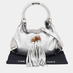 Pre Owned Gucci Metallic Silver Leather Medium Babouska Indy Hobo
