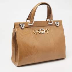 مملوكة مسبقًا حقيبة يد توتس غوتشي زومي جلد ثعبان بني كاراميل متوسطة