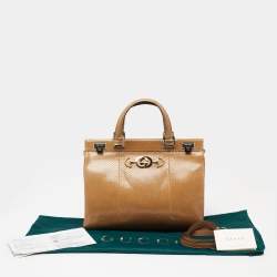 مملوكة مسبقًا حقيبة يد توتس غوتشي زومي جلد ثعبان بني كاراميل متوسطة