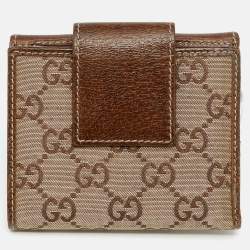 مملوكة مسبقًا Gucci Metallic Gold/Brown GG Canvas And Leather Compact Wallet
