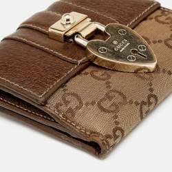 مملوكة مسبقًا Gucci Metallic Gold/Brown GG Canvas And Leather Compact Wallet