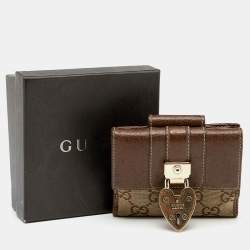 مملوكة مسبقًا Gucci Metallic Gold/Brown GG Canvas And Leather Compact Wallet
