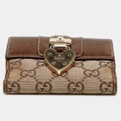 مملوكة مسبقًا Gucci Metallic Gold/Brown GG Canvas And Leather Compact Wallet