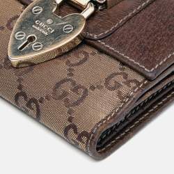 مملوكة مسبقًا Gucci Metallic Gold/Brown GG Canvas And Leather Compact Wallet