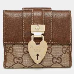 مملوكة مسبقًا Gucci Metallic Gold/Brown GG Canvas And Leather Compact Wallet