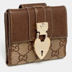 مملوكة مسبقًا Gucci Metallic Gold/Brown GG Canvas And Leather Compact Wallet