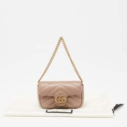 مملوكة مسبقًا Gucci Beige Matelassé Leather GG Marmont Coin Purse with Chain