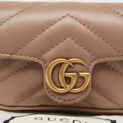 مملوكة مسبقًا Gucci Beige Matelassé Leather GG Marmont Coin Purse with Chain
