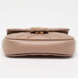 مملوكة مسبقًا Gucci Beige Matelassé Leather GG Marmont Coin Purse with Chain