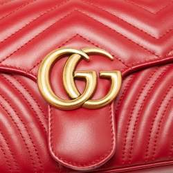 Pre Owned حقيبة كتف غوتشي مارمونت جي جي جلد ماتيلاس حمراء صغيرة