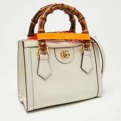 Pre Owned Gucci Off White Leather Mini Diana Tote