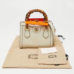 Pre Owned Gucci Off White Leather Mini Diana Tote