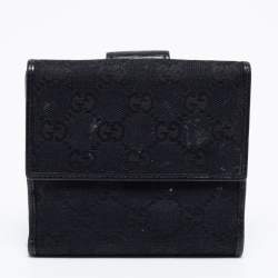 Gucci Black GG Canvas and Leather French Wallet