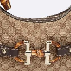 مملوكة مسبقًا Gucci Beige/Brown GG Canvas and Leather Horsebit Amalfi Hobo