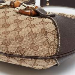 مملوكة مسبقًا Gucci Beige/Brown GG Canvas and Leather Horsebit Amalfi Hobo