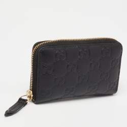 Gucci Black Guccissima Leather Signature Zip Around Card Case