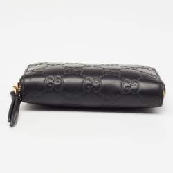 Gucci Black Guccissima Leather Signature Zip Around Card Case