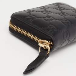 Gucci Black Guccissima Leather Signature Zip Around Card Case