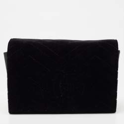 مملوكة مسبقًا Gucci Black Matelassé Velvet GG Marmont Wallet On Chain