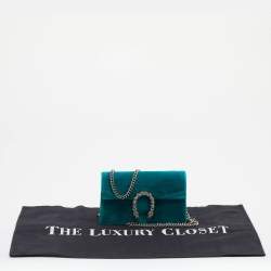 Pre Owned حقيبة كتف غوتشي ديونسيوس سوبر جلد وقطيفة أزرق مخضر صغيرة