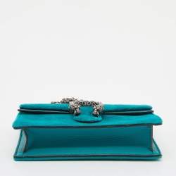 Pre Owned حقيبة كتف غوتشي ديونسيوس سوبر جلد وقطيفة أزرق مخضر صغيرة