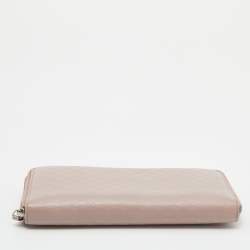 Pre Owned محفظة بسحاب مستدير غوتشي جلد ميكروغوتشيسيما وردي فاتح