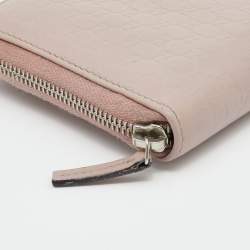 Pre Owned محفظة بسحاب مستدير غوتشي جلد ميكروغوتشيسيما وردي فاتح