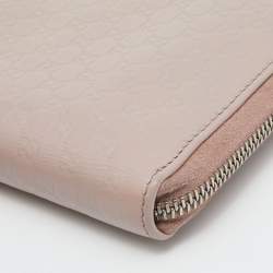 Pre Owned محفظة بسحاب مستدير غوتشي جلد ميكروغوتشيسيما وردي فاتح