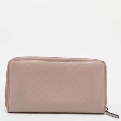 Pre Owned محفظة بسحاب مستدير غوتشي جلد ميكروغوتشيسيما وردي فاتح