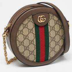 Pre Owned Gucci Brown GG Supreme Canvas and Leather Mini Ophidia Round Bag