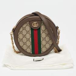 Pre Owned Gucci Brown GG Supreme Canvas and Leather Mini Ophidia Round Bag