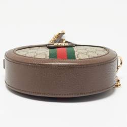 Pre Owned Gucci Brown GG Supreme Canvas and Leather Mini Ophidia Round Bag
