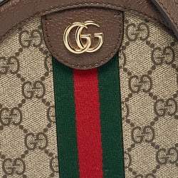 Pre Owned Gucci Brown GG Supreme Canvas and Leather Mini Ophidia Round Bag