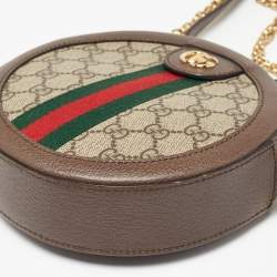 Pre Owned Gucci Brown GG Supreme Canvas and Leather Mini Ophidia Round Bag
