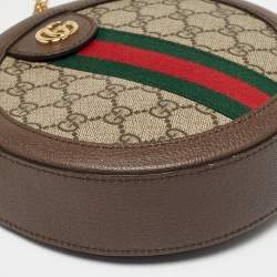 Pre Owned Gucci Brown GG Supreme Canvas and Leather Mini Ophidia Round Bag
