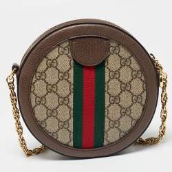 Pre Owned Gucci Brown GG Supreme Canvas and Leather Mini Ophidia Round Bag