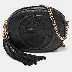 Pre Owned Gucci Black Leather Mini Soho Disco Chain Crossbody Bag