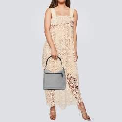 Pre Owned Gucci Grey/Black Canvas and Leather Bamboo Handle Hobo