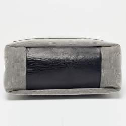 Pre Owned Gucci Grey/Black Canvas and Leather Bamboo Handle Hobo