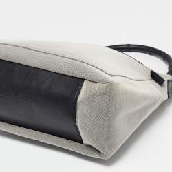 Pre Owned Gucci Grey/Black Canvas and Leather Bamboo Handle Hobo