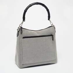 Pre Owned Gucci Grey/Black Canvas and Leather Bamboo Handle Hobo