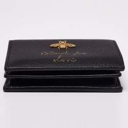 Pre Owned Gucci Black Leather Blind For Love Bee Accent Bifold Wallet