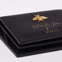 Pre Owned Gucci Black Leather Blind For Love Bee Accent Bifold Wallet