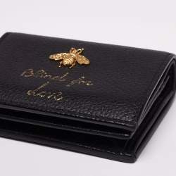 Pre Owned Gucci Black Leather Blind For Love Bee Accent Bifold Wallet