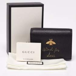 Pre Owned Gucci Black Leather Blind For Love Bee Accent Bifold Wallet