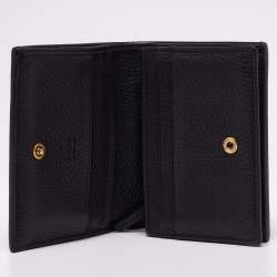 Pre Owned Gucci Black Leather Blind For Love Bee Accent Bifold Wallet