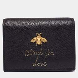 Pre Owned Gucci Black Leather Blind For Love Bee Accent Bifold Wallet