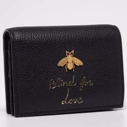 Pre Owned Gucci Black Leather Blind For Love Bee Accent Bifold Wallet