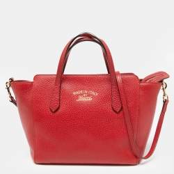 Pre Owned Gucci Red Leather Mini Swing Tote 