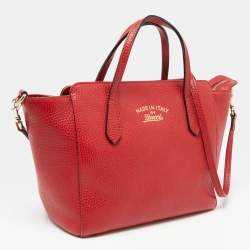 Pre Owned Gucci Red Leather Mini Swing Tote 
